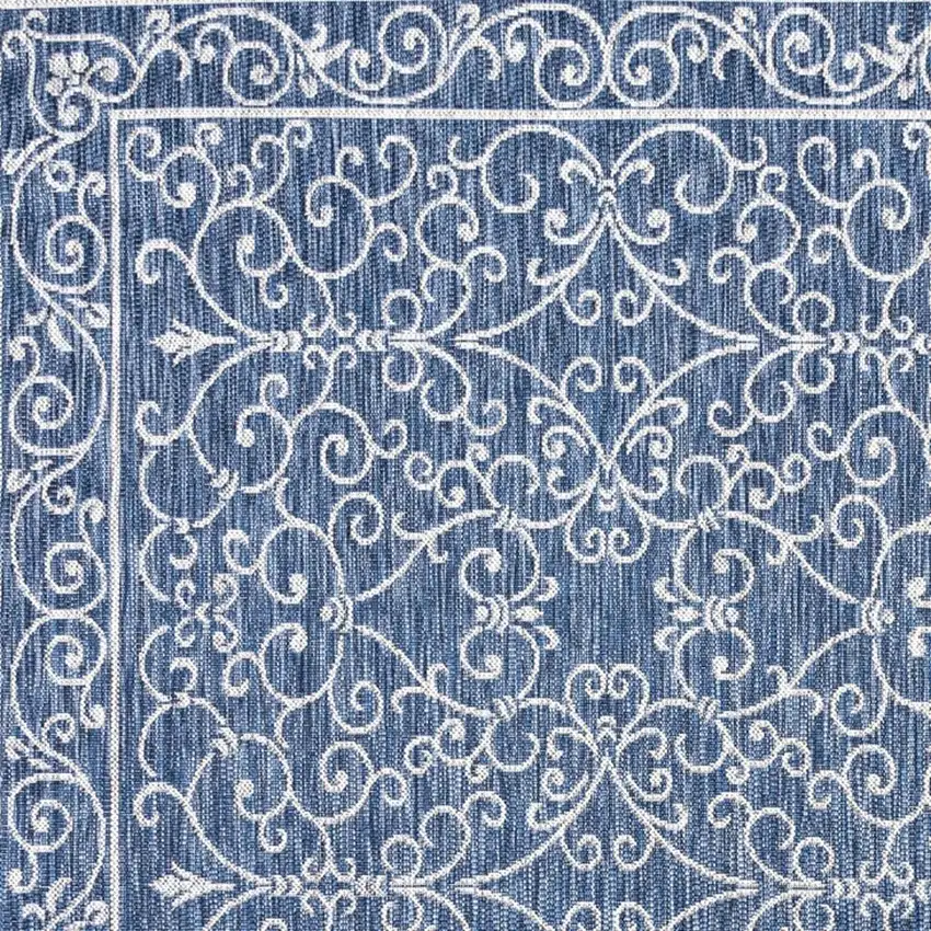 9' Navy Blue And Gray Square Medallion Indoor Outdoor Area Rug Photo 2