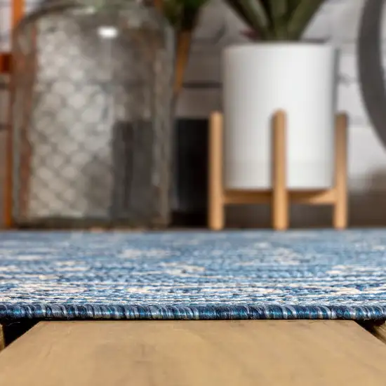 9' Navy Blue And Gray Square Medallion Indoor Outdoor Area Rug Photo 6