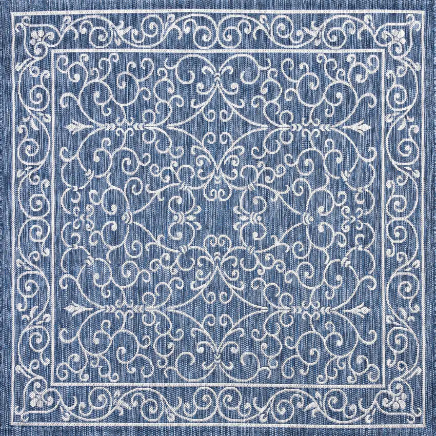 9' Navy Blue And Gray Square Medallion Indoor Outdoor Area Rug Photo 1