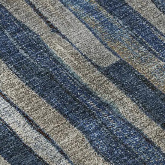 8' Navy Blue And Gray Striped Washable Area Rug With UV Protection Photo 9
