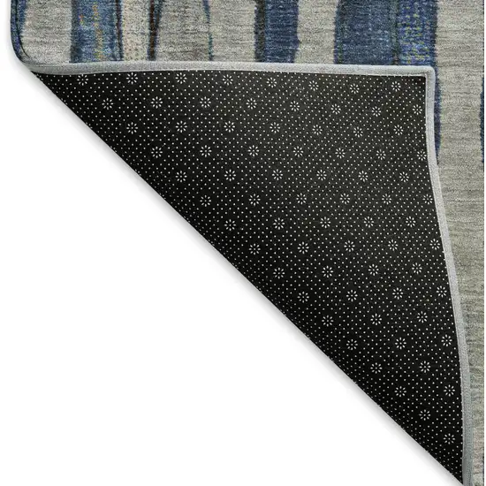 8' Navy Blue And Gray Striped Washable Area Rug With UV Protection Photo 6