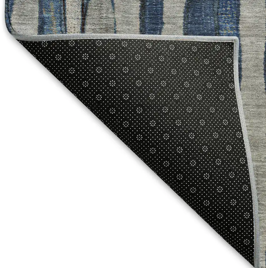 8' Navy Blue And Gray Striped Washable Area Rug With UV Protection Photo 6