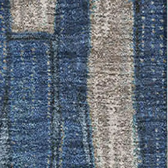8' Navy Blue And Gray Striped Washable Area Rug With UV Protection Photo 2