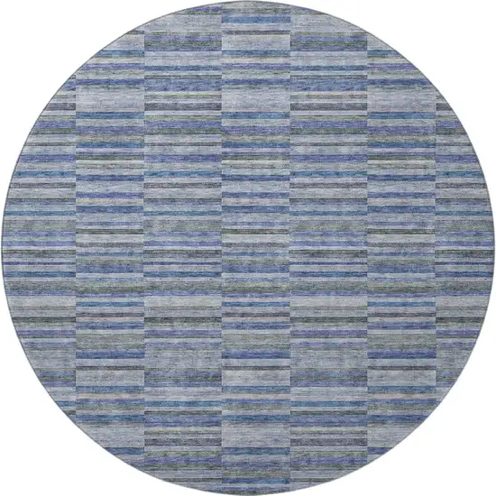 8' Navy Blue And Gray Striped Washable Round Rug With UV Protection Photo 4