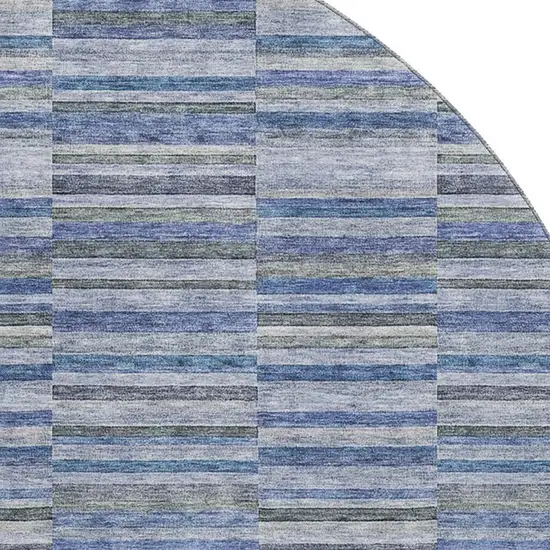 8' Navy Blue And Gray Striped Washable Round Rug With UV Protection Photo 3