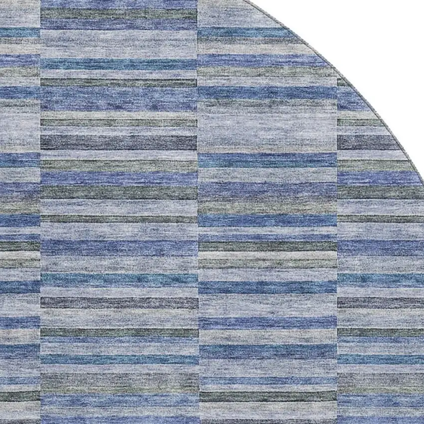 8' Navy Blue And Gray Striped Washable Round Rug With UV Protection Photo 3