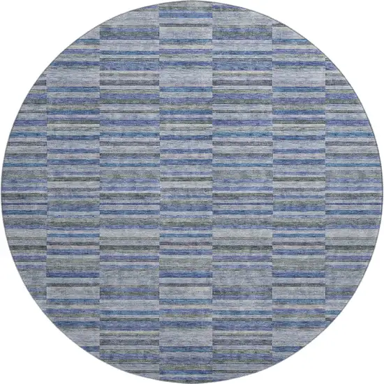 8' Navy Blue And Gray Striped Washable Round Rug With UV Protection Photo 1