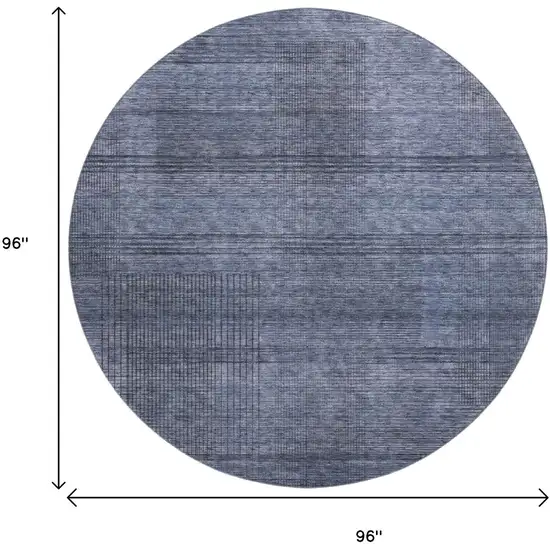 8' Navy Blue And Gray Striped Washable Round Rug With UV Protection Photo 3