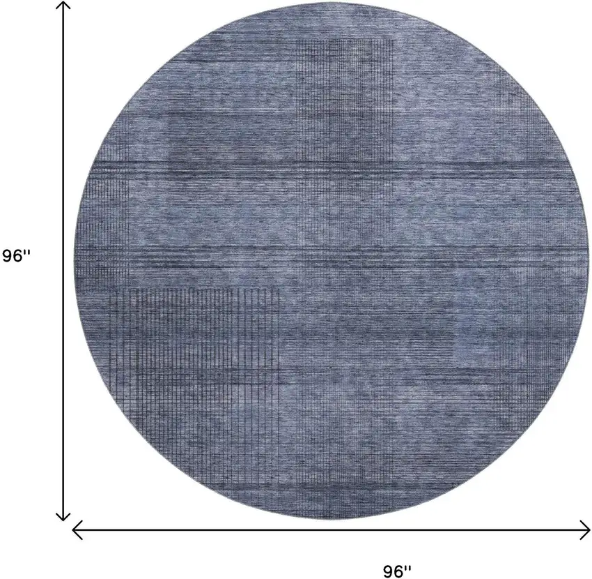 8' Navy Blue And Gray Striped Washable Round Rug With UV Protection Photo 3