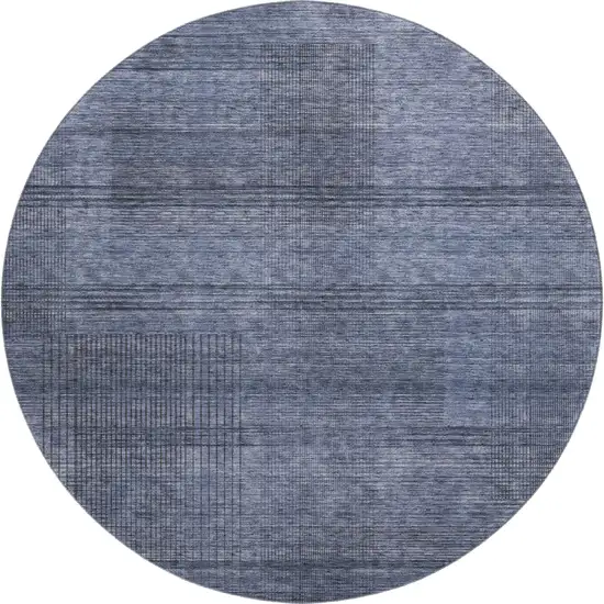 8' Navy Blue And Gray Striped Washable Round Rug With UV Protection Photo 1