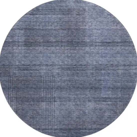 8' Navy Blue And Gray Striped Washable Round Rug With UV Protection Photo 4