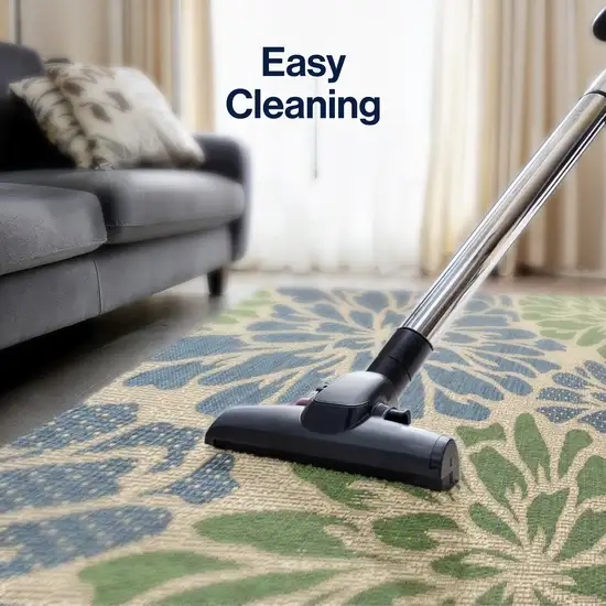 20' Navy Blue And Green Floral Indoor Outdoor Runner Rug Photo 7