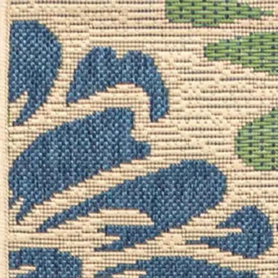 20' Navy Blue And Green Floral Indoor Outdoor Runner Rug Photo 3