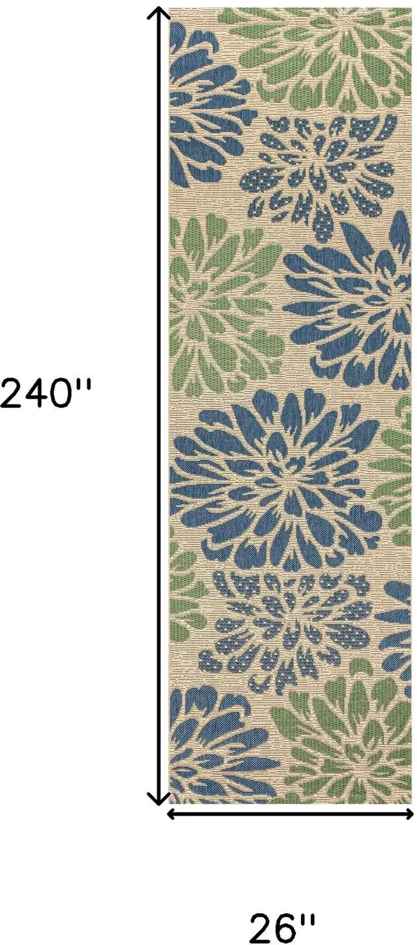 20' Navy Blue And Green Floral Indoor Outdoor Runner Rug Photo 6