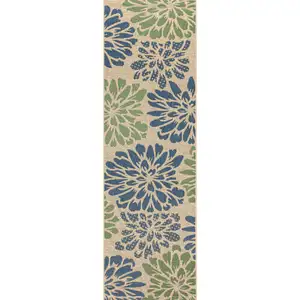 Photo of 20' Navy Blue And Green Floral Indoor Outdoor Runner Rug