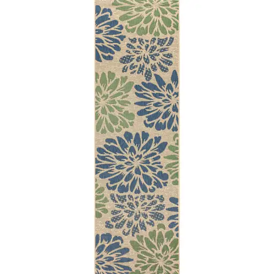 8' Navy Blue And Green Floral Indoor Outdoor Runner Rug Photo 1