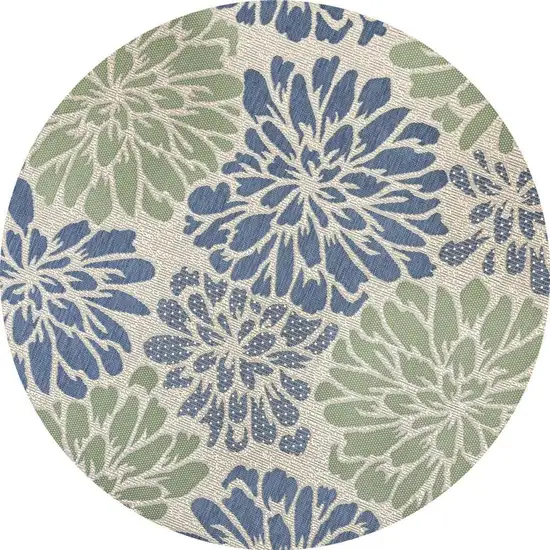 8' Navy Blue And Green Round Floral Indoor Outdoor Area Rug Photo 3