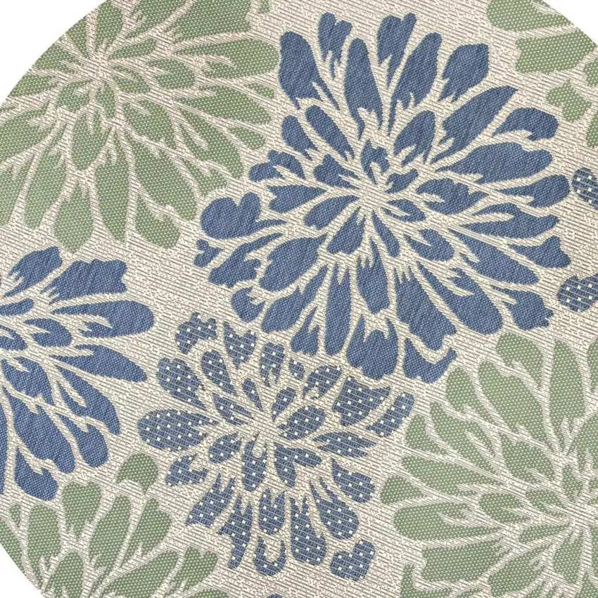 8' Navy Blue And Green Round Floral Indoor Outdoor Area Rug Photo 2