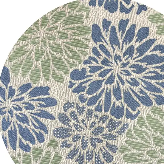 9' Navy Blue And Green Round Floral Indoor Outdoor Area Rug Photo 2