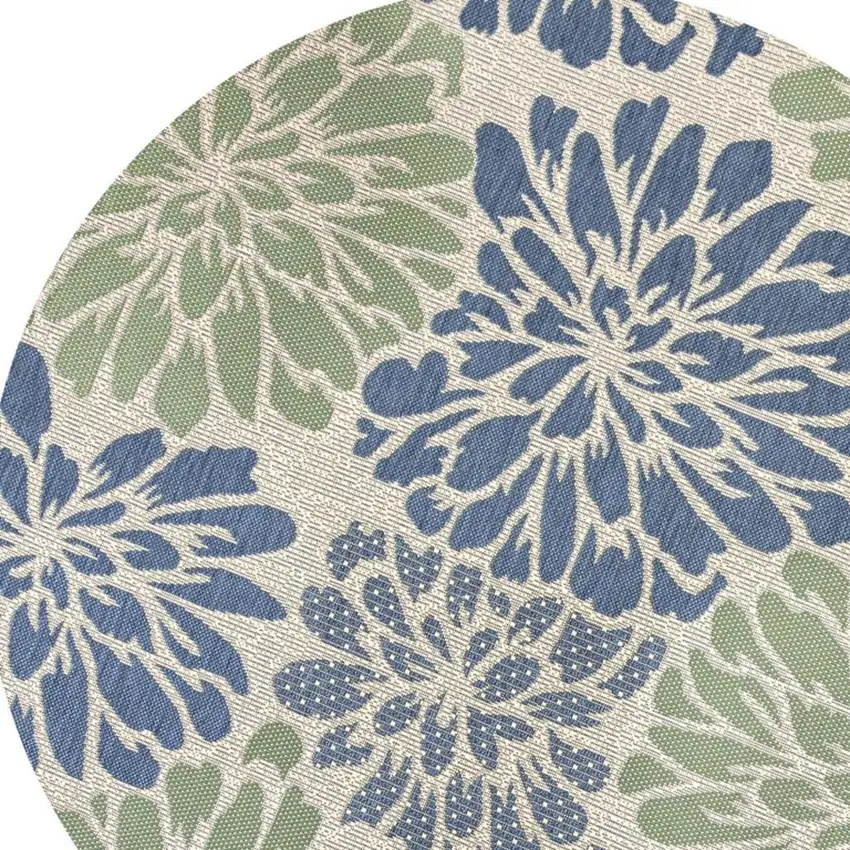 9' Navy Blue And Green Round Floral Indoor Outdoor Area Rug Photo 2