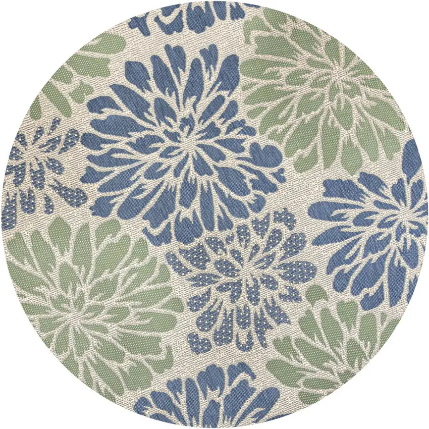 9' Navy Blue And Green Round Floral Indoor Outdoor Area Rug Photo 3