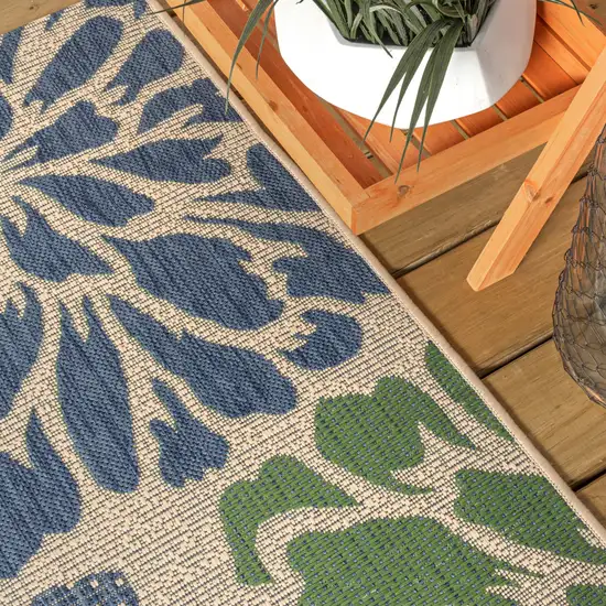 3' Navy Blue And Green Square Floral Indoor Outdoor Area Rug Photo 6