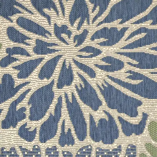 3' Navy Blue And Green Square Floral Indoor Outdoor Area Rug Photo 2
