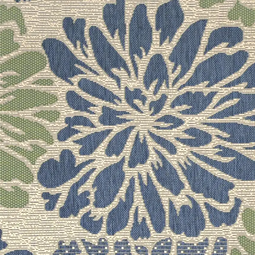 3' Navy Blue And Green Square Floral Indoor Outdoor Area Rug Photo 3