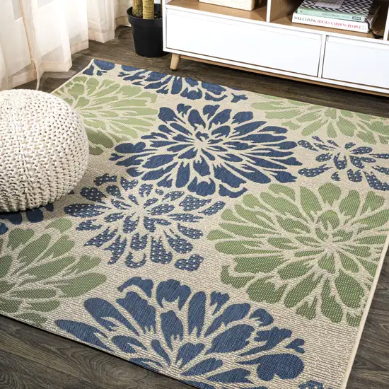 4' Navy Blue And Green Square Floral Indoor Outdoor Area Rug Photo 4