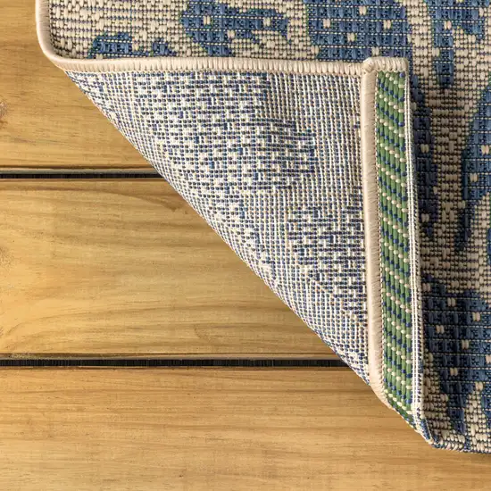 4' Navy Blue And Green Square Floral Indoor Outdoor Area Rug Photo 7