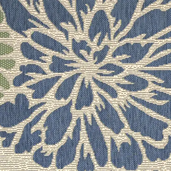 4' Navy Blue And Green Square Floral Indoor Outdoor Area Rug Photo 2