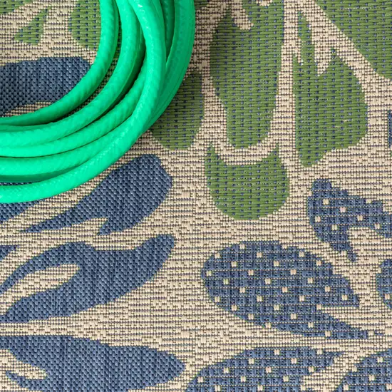 4' Navy Blue And Green Square Floral Indoor Outdoor Area Rug Photo 9