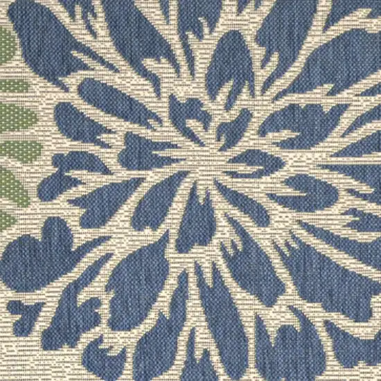 8' Navy Blue And Green Square Floral Indoor Outdoor Area Rug Photo 2