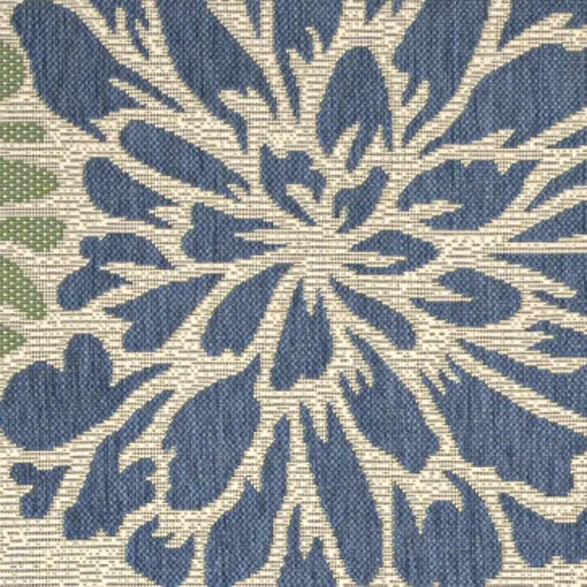 8' Navy Blue And Green Square Floral Indoor Outdoor Area Rug Photo 2