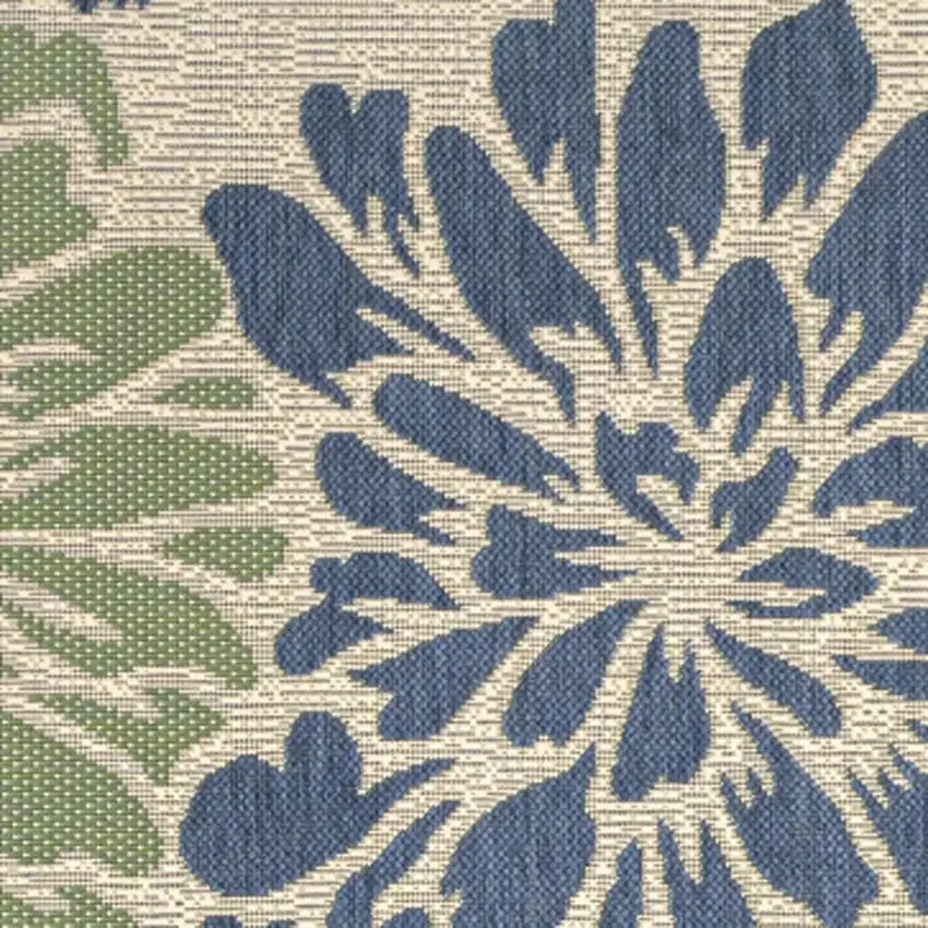 9' Navy Blue And Green Square Floral Indoor Outdoor Area Rug Photo 2