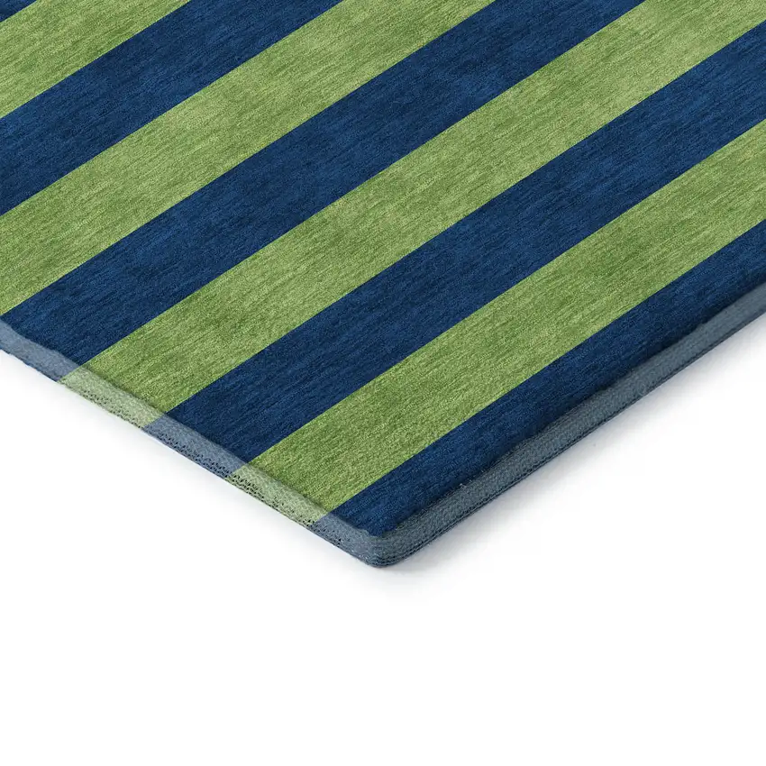8' Navy Blue And Green Striped Washable Round Rug With UV Protection Photo 7