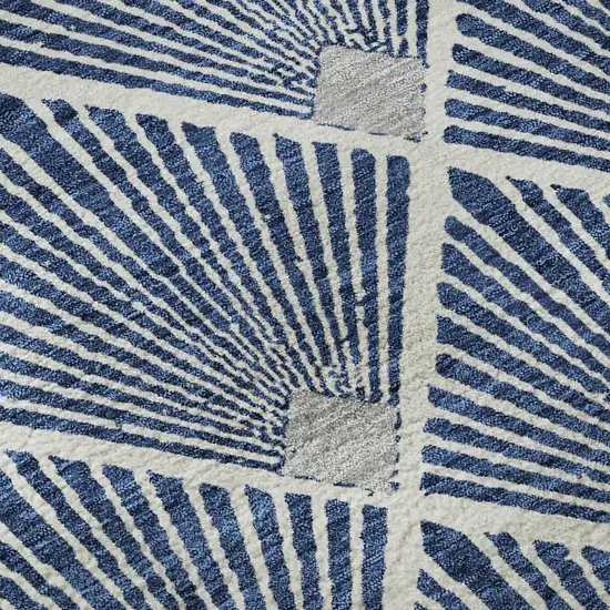 8' Navy Blue And Ivory Abstract Geometric Washable Round Rug With UV Protection Photo 9