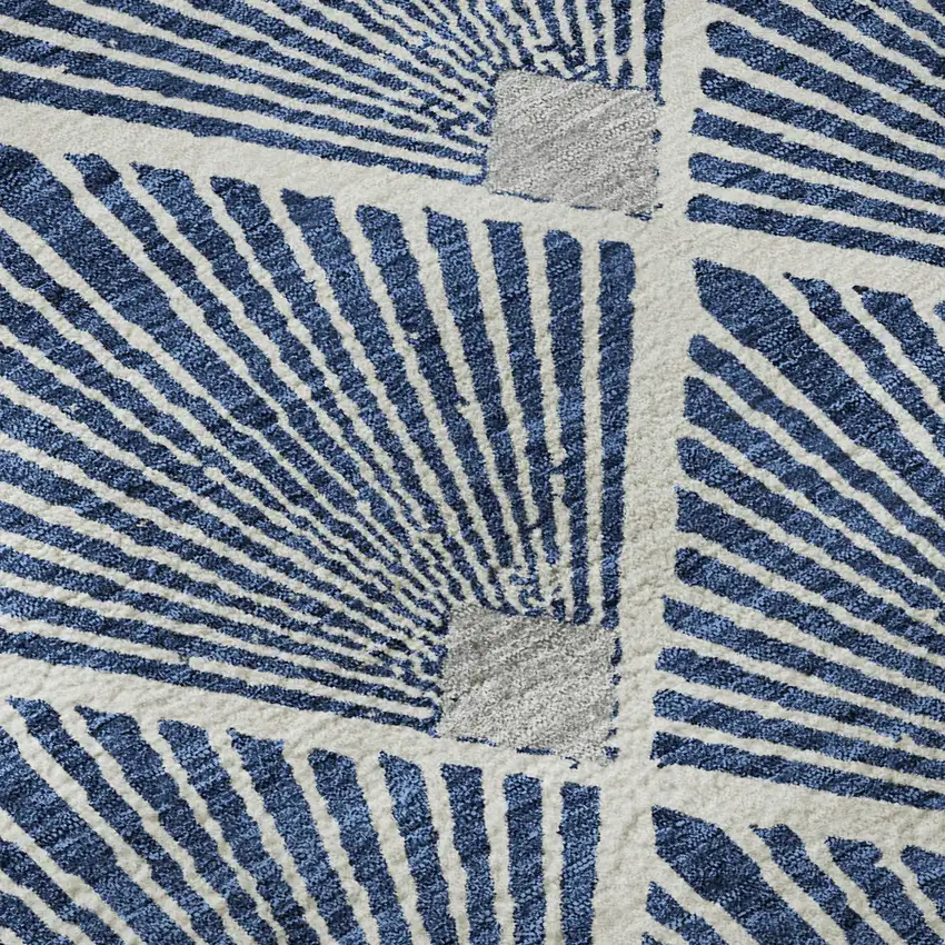 8' Navy Blue And Ivory Abstract Geometric Washable Round Rug With UV Protection Photo 9