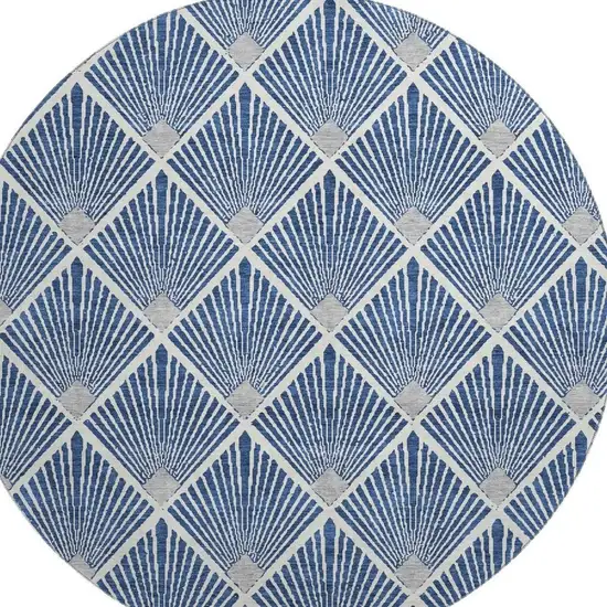 8' Navy Blue And Ivory Abstract Geometric Washable Round Rug With UV Protection Photo 3