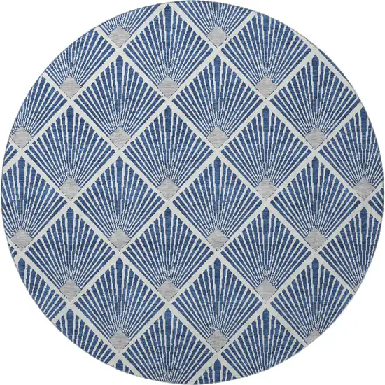 8' Navy Blue And Ivory Abstract Geometric Washable Round Rug With UV Protection Photo 4