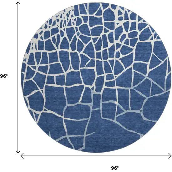 8' Navy Blue And Ivory Abstract Geometric Washable Round Rug With UV Protection Photo 9