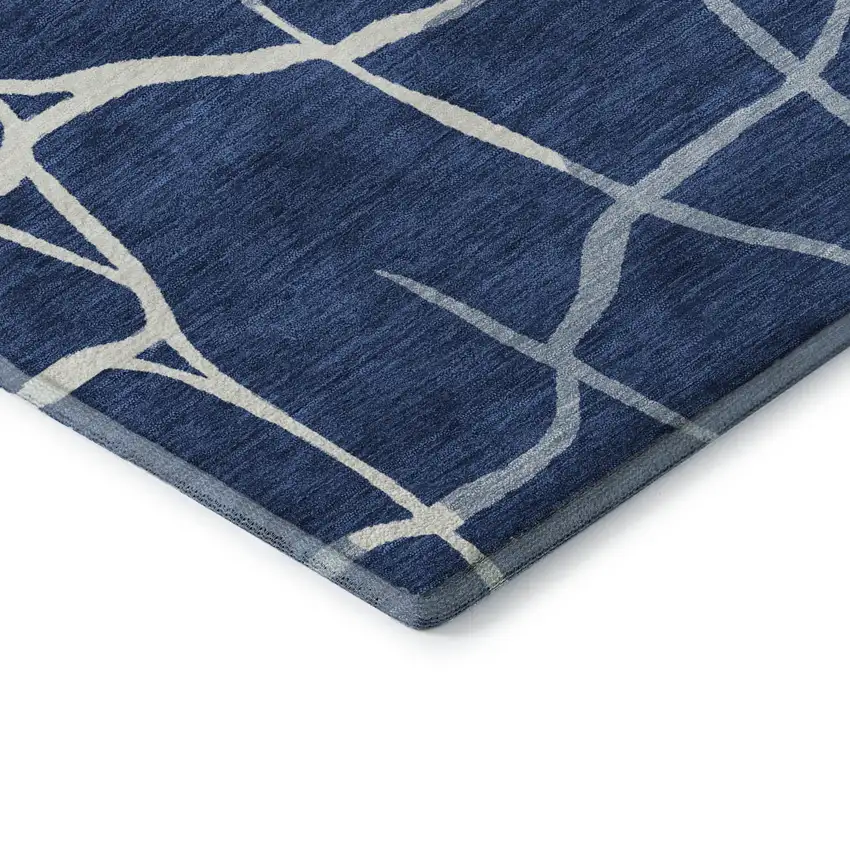 8' Navy Blue And Ivory Abstract Geometric Washable Round Rug With UV Protection Photo 6