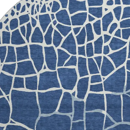 8' Navy Blue And Ivory Abstract Geometric Washable Round Rug With UV Protection Photo 2