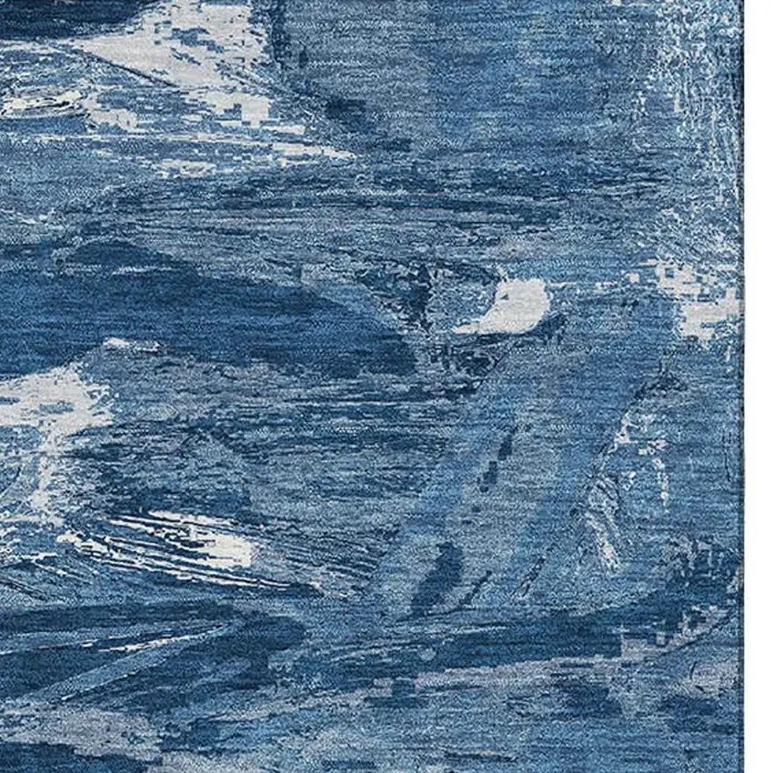 8' Navy Blue And Ivory Abstract Washable Area Rug With UV Protection Photo 3