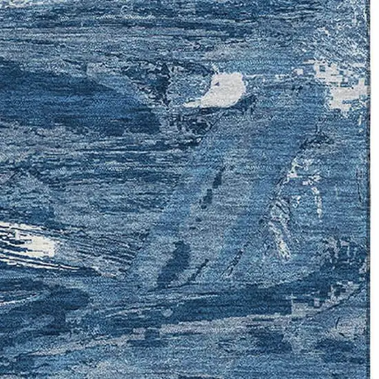 8' Navy Blue And Ivory Abstract Washable Area Rug With UV Protection Photo 2