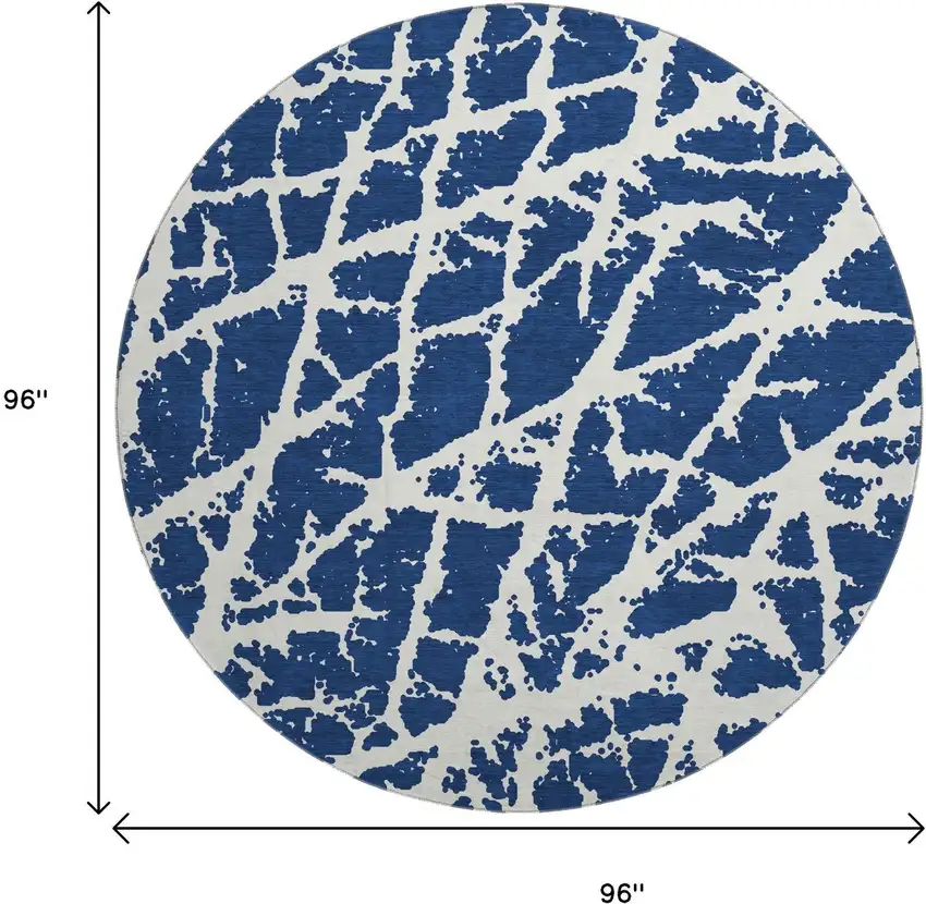 8' Navy Blue And Ivory Abstract Washable Round Rug With UV Protection Photo 3