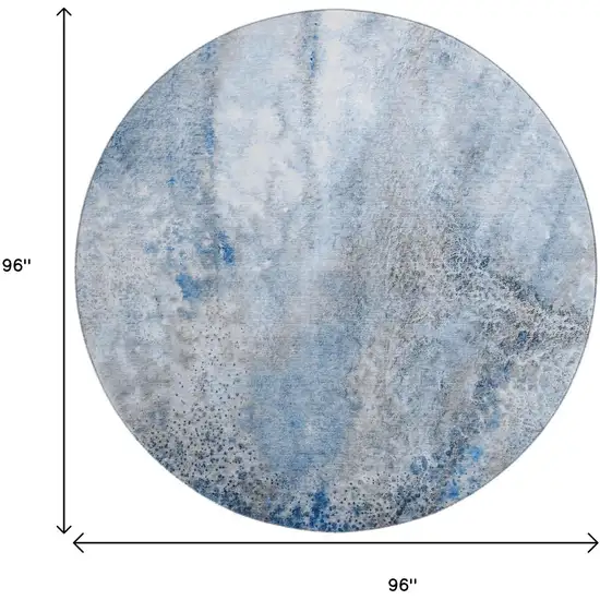 8' Navy Blue And Ivory Abstract Washable Round Rug With UV Protection Photo 9
