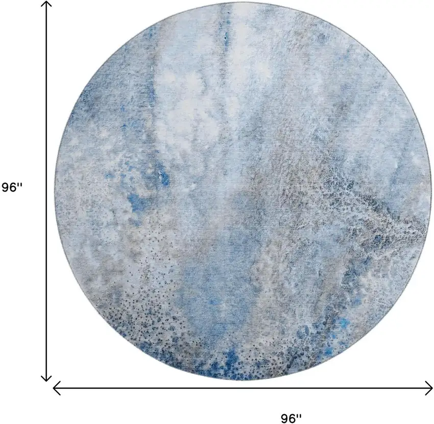 8' Navy Blue And Ivory Abstract Washable Round Rug With UV Protection Photo 9