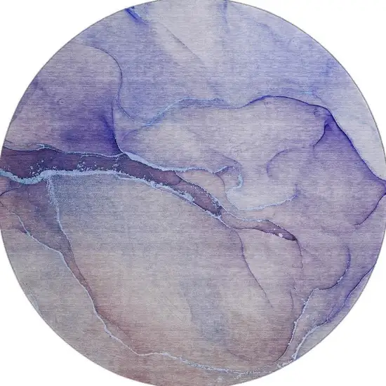 8' Navy Blue And Ivory Abstract Washable Round Rug With UV Protection Photo 4