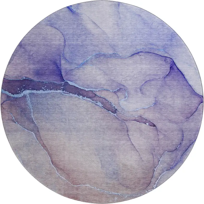 8' Navy Blue And Ivory Abstract Washable Round Rug With UV Protection Photo 1